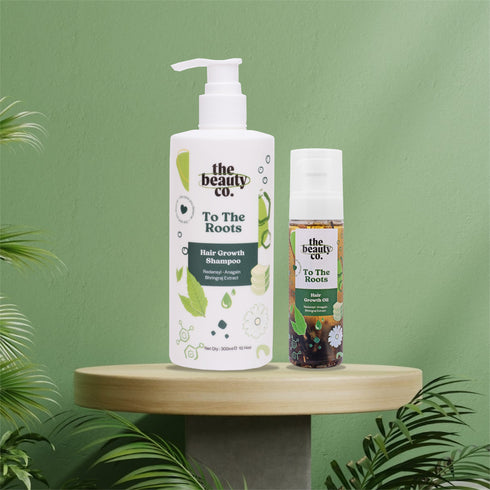 the beauty co Hair Elixir | Hair Growth Shampoo and Oil and Strawberry Coffee Scrub